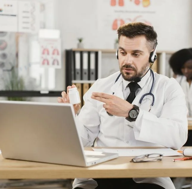 Patient discussing bone and calcium concerns during an online endocrine consultation